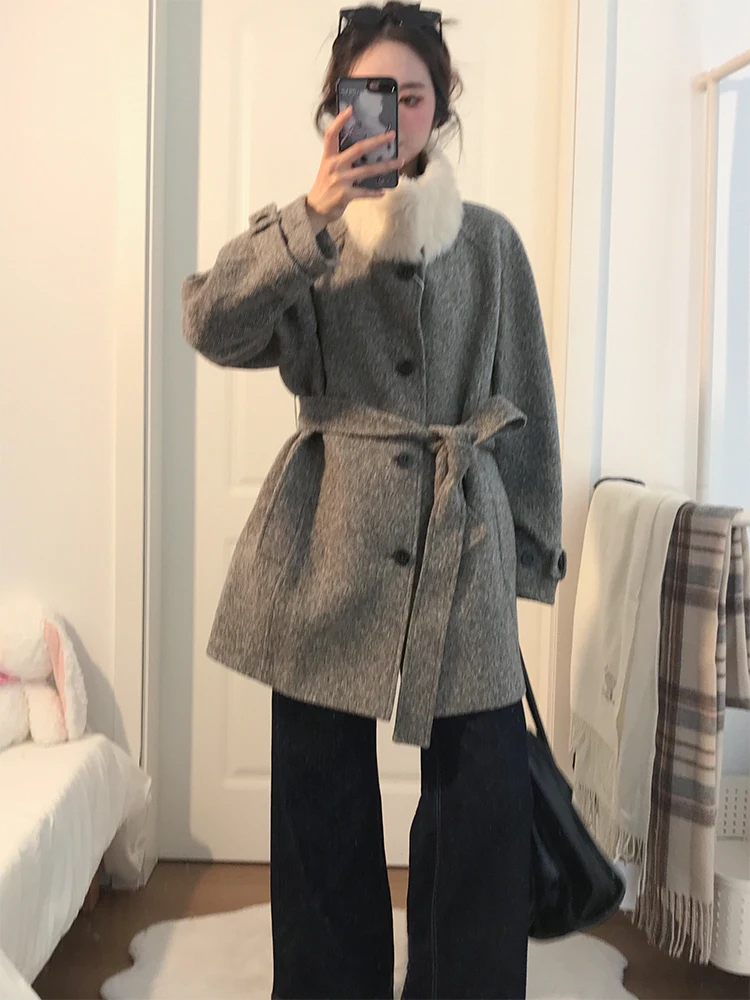 韓国風ウールコート レディース 冬新作 ゆったり ファーカラー オーバーサイズ 韓国ファッション 暖かい ポリエステル繊維 ロングコート