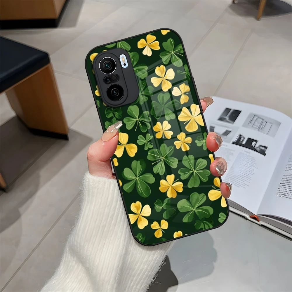 Lucky Four Leaf Clover Phone Case for Redmi 12c 13c 12 13 Note 13 Pro Plus 11 12 Pro 10 11s 12s Tempered Glass Cover