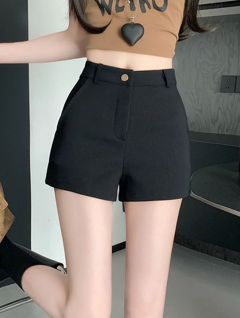 Korean High Waisted A Line Shorts Ladies Solid Color All-Match Slim Casual Short Pants Women Sexy Hot Girl Elastic Tight Shorts