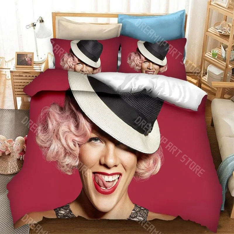 3D Print P!nk Alecia Beth Moore Pink Bedding Set for Boys Girls Duvet Cover Pillowcase Twin Queen King Full Single Double Sizes