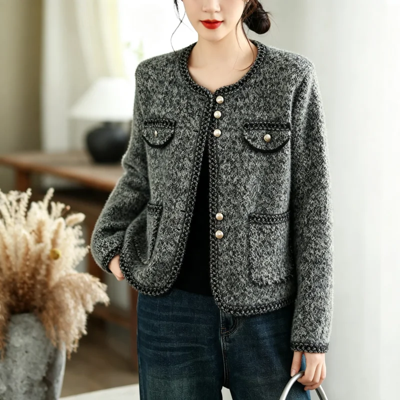 Soft Short Knitted Outerwear Women's Fashion Fluffy Imitation Mink Cardigan Spring Autumn Winter New Design Versatile Home Wear