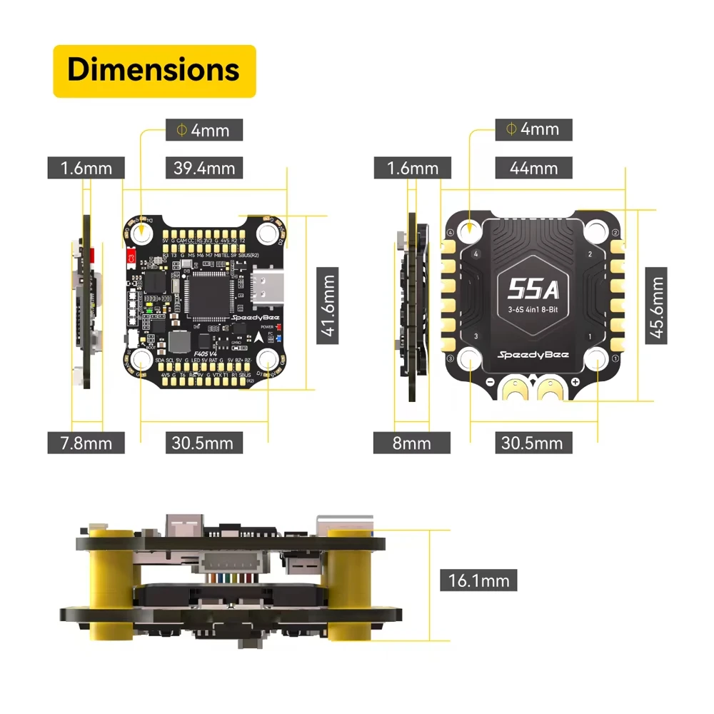 SpeedyBee 블루투스 3-6S FPV 5-8 인치 프레임 드론 부품, 4in 1 ESC 및 FC iNAV 베타플라이트 구성, F4 F405 V4 55A BLS 30x30 스택