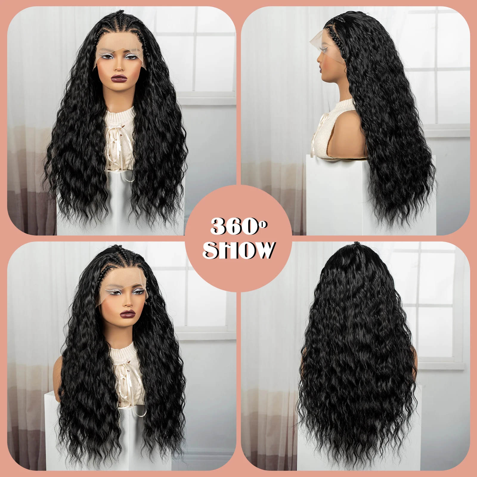 26 polegada natural ondulado perucas de cabelo com tranças cornrow sintético encaracolado peruca de cabelo brasileiro laço frontal onda de água perucas para mulher