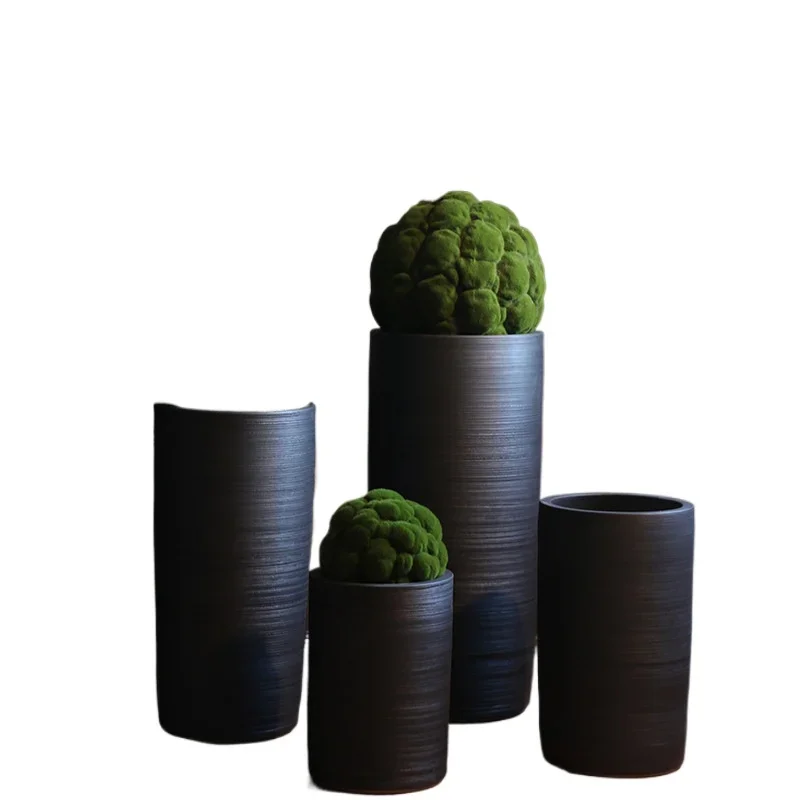 Large flower pot ceramic ornament Chinese retro pottery pot living room hotel decoration flower arrangement dried flowers
