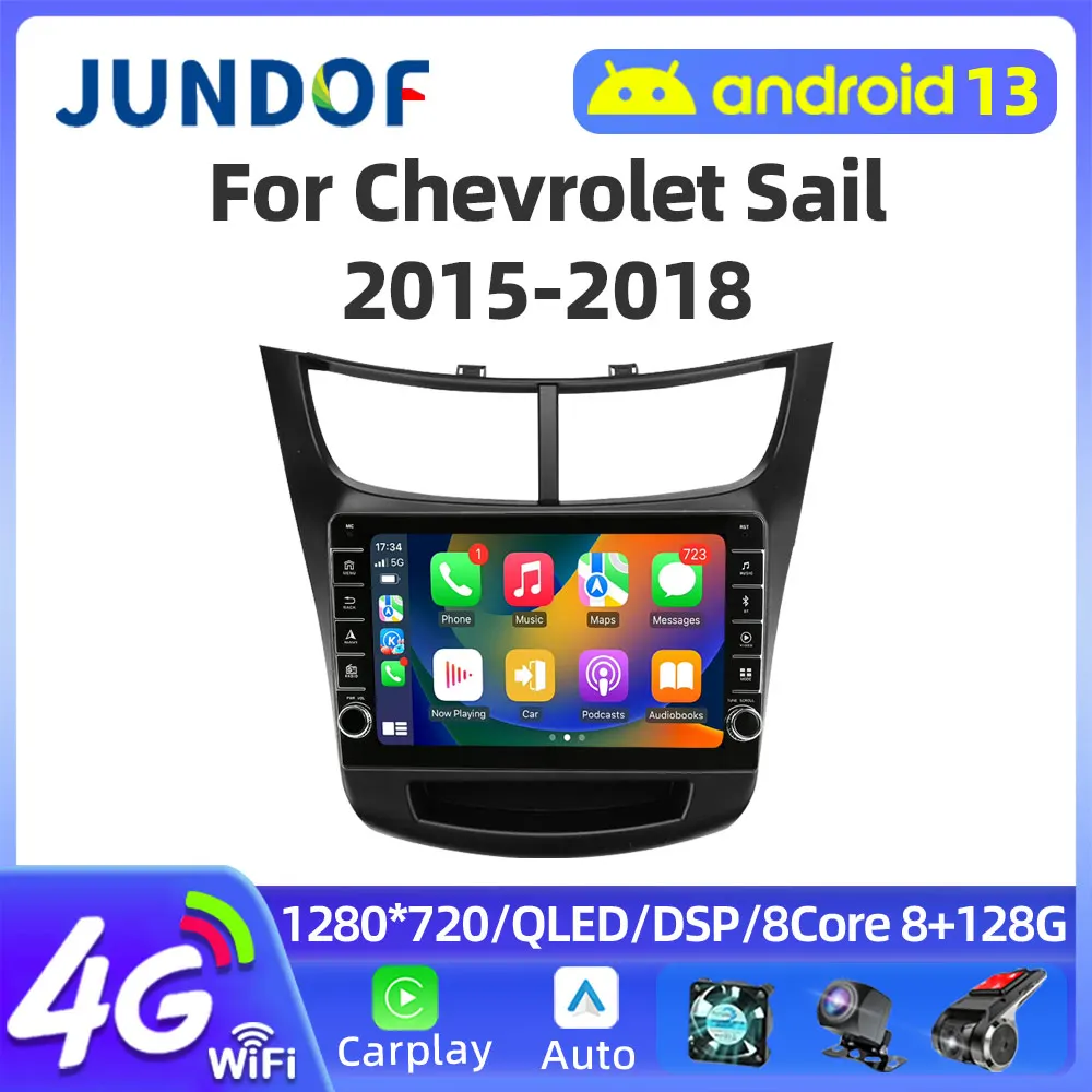 Jundof 2 Din Carplay Auto Android 13 Car Radio For Chevrolet Sail Aveo 2015 - 2019 Multimedia Player Navigation GPS Stereo