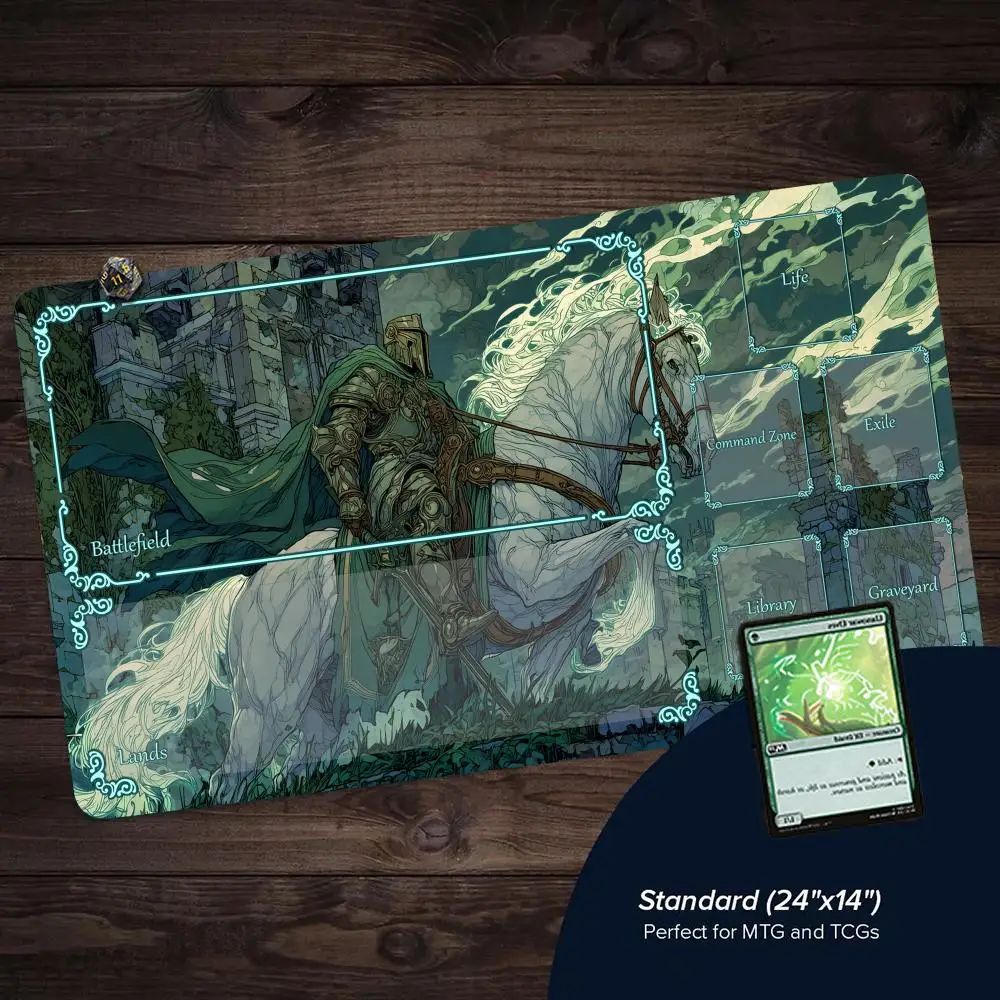 Ukiyo-e Style Knight and White Horse Design TCG Playmat Magic Card Battle Mat Non-Slip Tapete Magic mat Tabletop Playmat