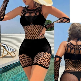 Ropa de Bikini transparente para mujer, traje de baño de playa, lencería Sexy, Vestido transparente, ropa de baño para discoteca, Vestido ajustado,