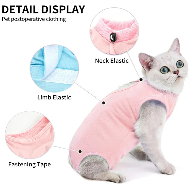 Cotton Cat Recovery Suit, Breathable Anti-Licking Pet Shirt With Velcro For Spay And Weaning