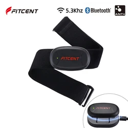 FITCENT-Monitor de ritmo cardíaco para hombre y mujer, correa de pecho con cargador inalámbrico, 5,3 kHz, Sensor HR, Bluetooth 5,0, ANT +