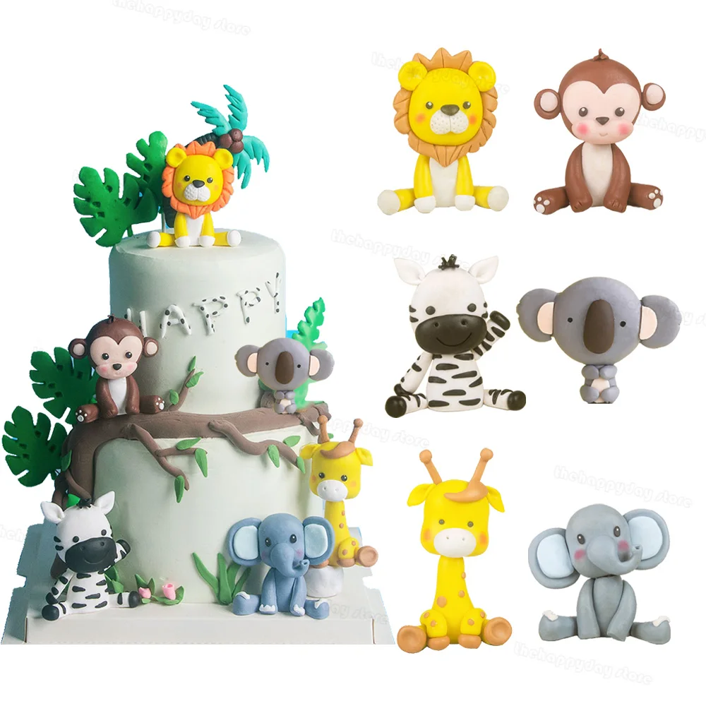 Animals Cake Topper Jungle Safari Birthday Cake Decorations Lion Monkey Elephant Zebra Giraffe Cake Toppers Wild Birthday Decor