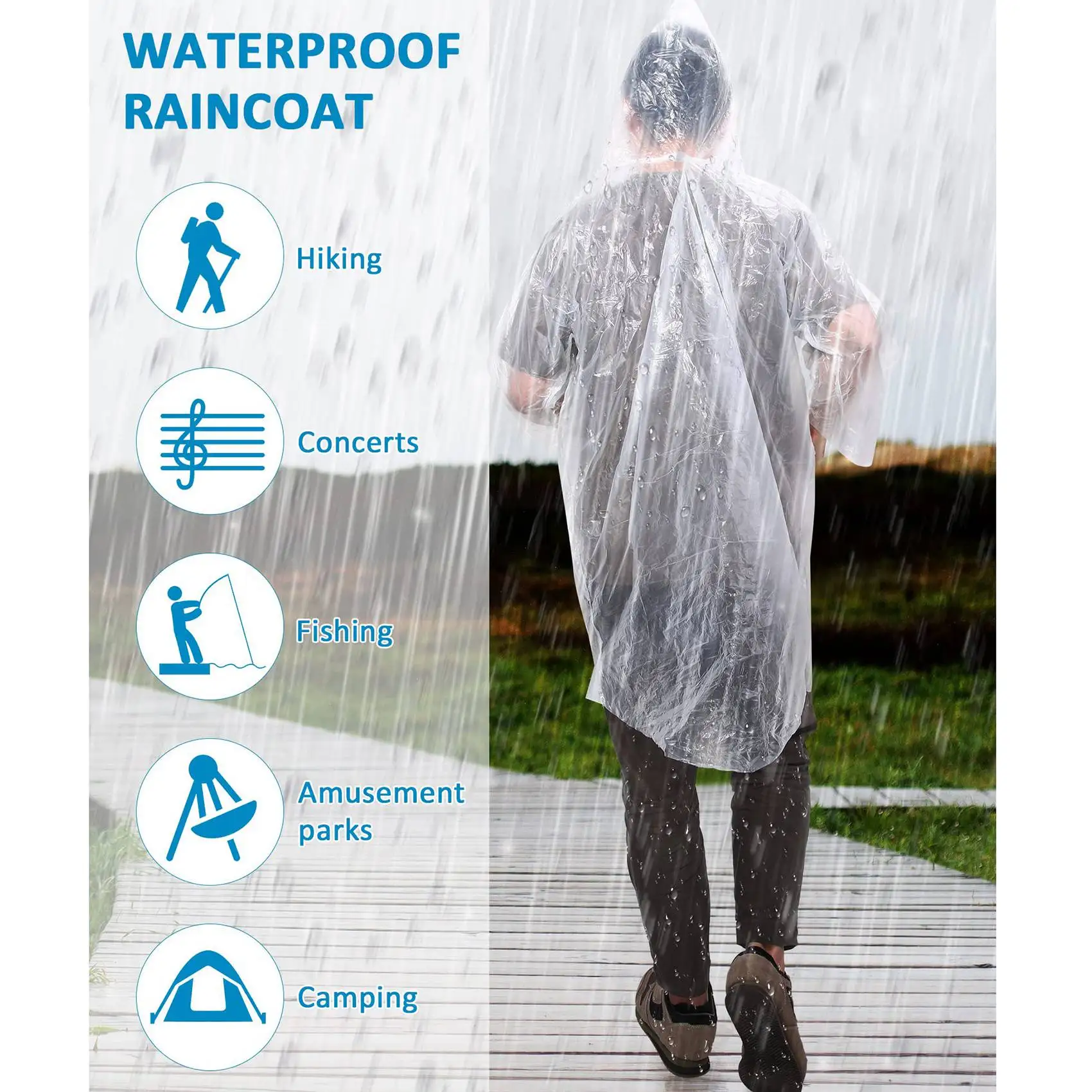 Paquete familiar de ponchos AT21, poncho para la lluvia para adultos y niños, ponchos desechables o reutilizables con capucha con cordón, paquete de 5