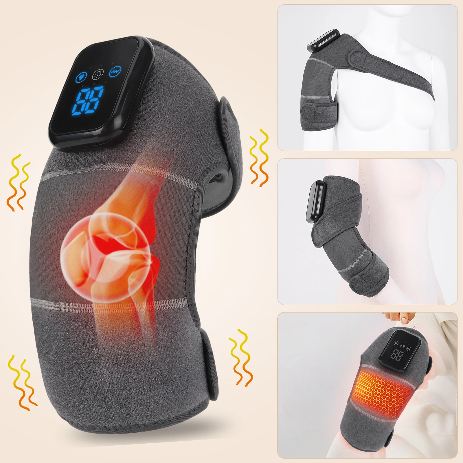 Knee Massager Vibration Heated Knee Massager 3 Mode Adjustable Electric Heating Knee Pad USB Heated Knee Brace Wrap Pain Relief