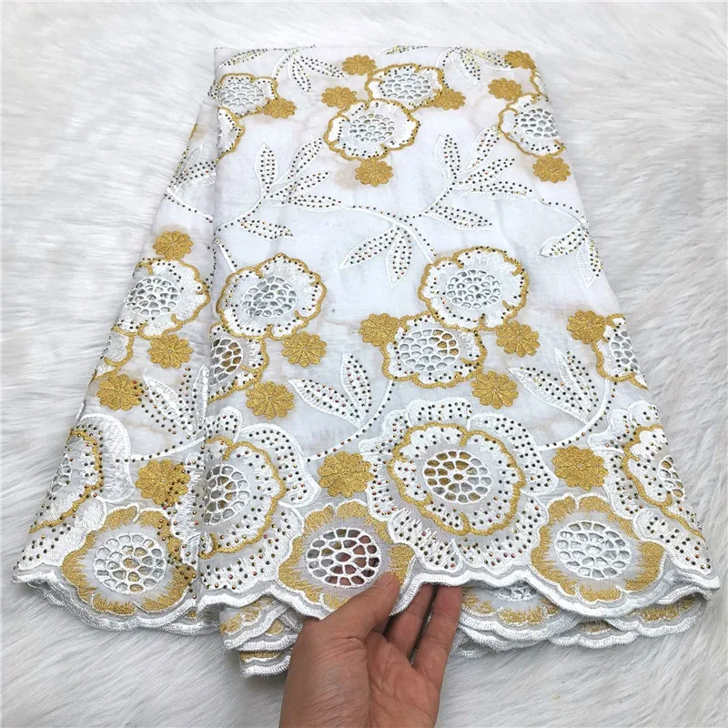 

African Cotton Stones Lace Fabric with Holes, Swiss Voile Lace in Switzerland, Wedding Party Dress Sewing, High Quality, 2023