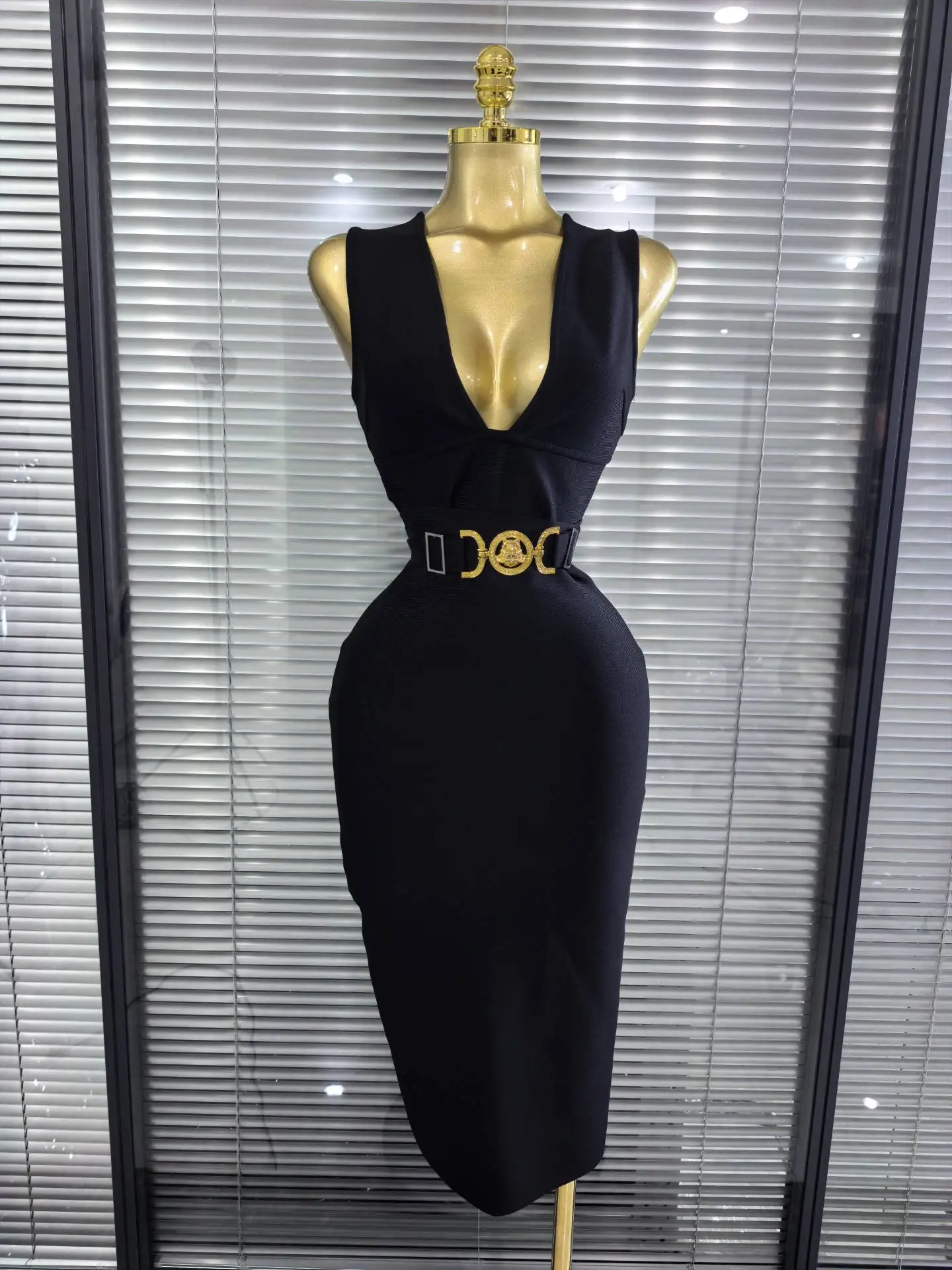 Vestido Sexy sin mangas con cuello en V y lentejuelas para mujer, vestido ceñido a media pantorrilla, elegante, para fiesta de noche, celebración de cumpleaños, traje de cóctel