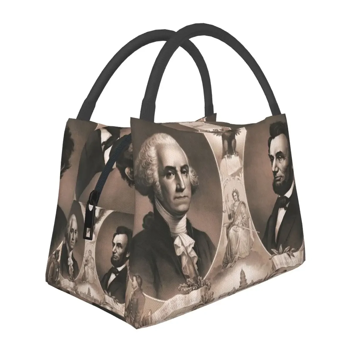 

Сумки для обеда Джорджа Вашингтона и Авраама Линкольна, коробка для бенто, многоразовая сумка для пикника, термосумка-холодильник для женщин и девочек, работа