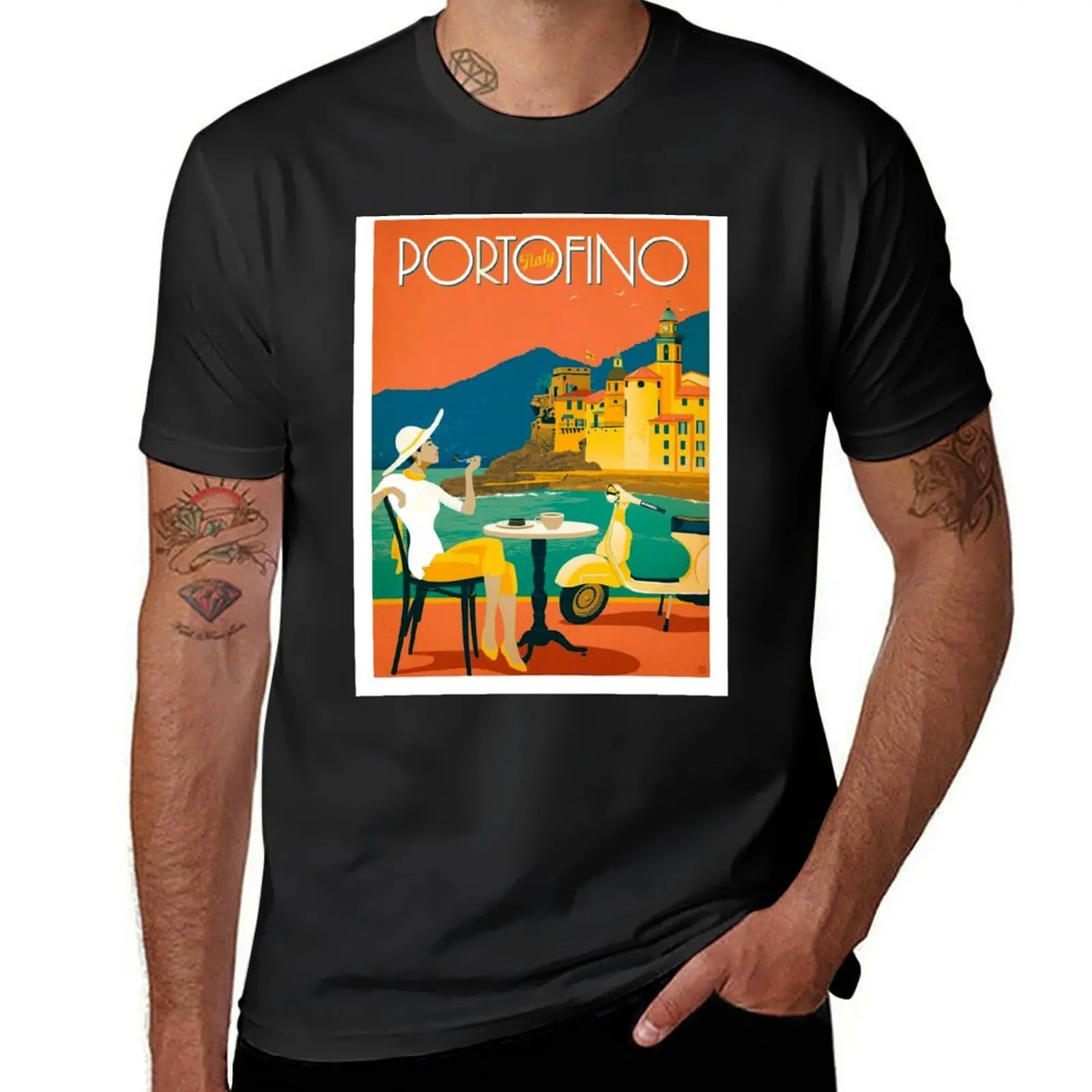 PORTOFINO ITALY : Vintage Resort Travel Advertising Print T-Shirt sports fans aesthetic clothes T-shirts for men cotton