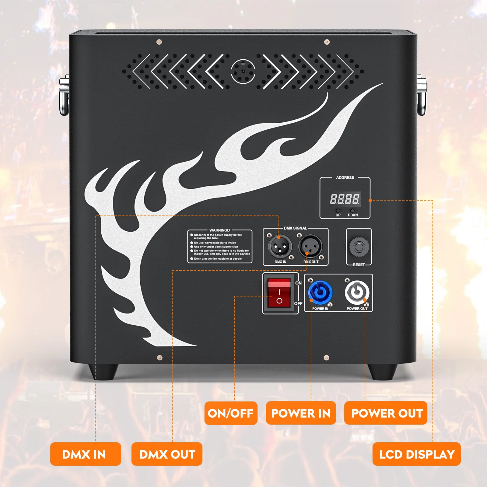 Somspot mesin api asli 300W, Spitfire tiga kepala Spitfire Pulse pengapian DMX kontrol Manual untuk konser pesta pernikahan