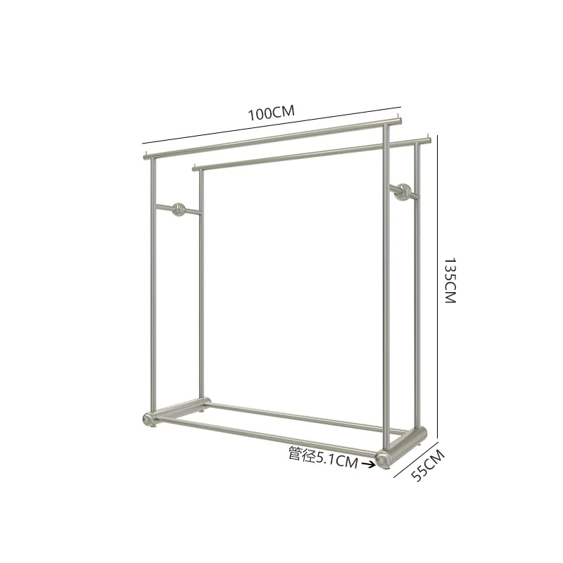 Middle storage bag Stainless steel double-row clothes hanging rod Middle island rack Men's and women's clothing display shelf