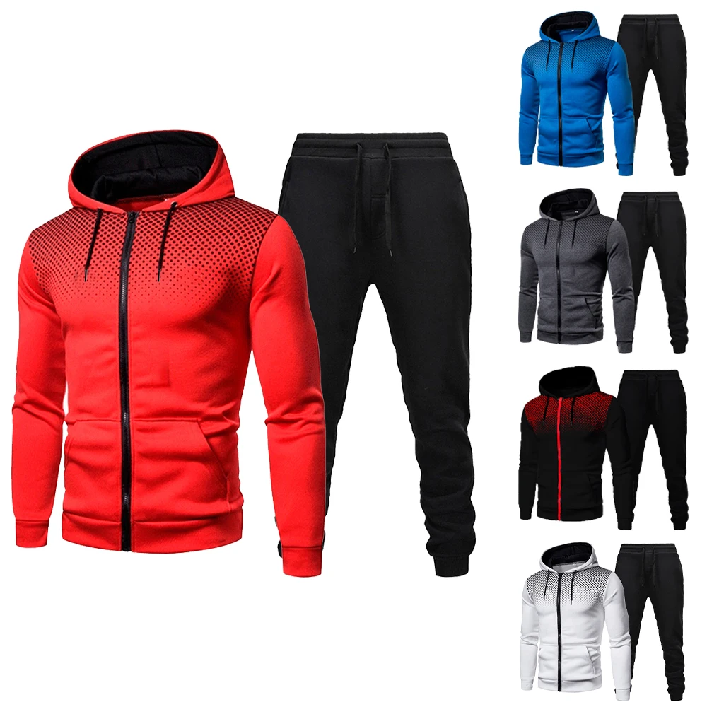 Spring Men\'s Tracksuit Casual Jogging Suit Outdoor Set Zipper Hoodies + Black Sweatpant 2pcs Fashion New Streetwear