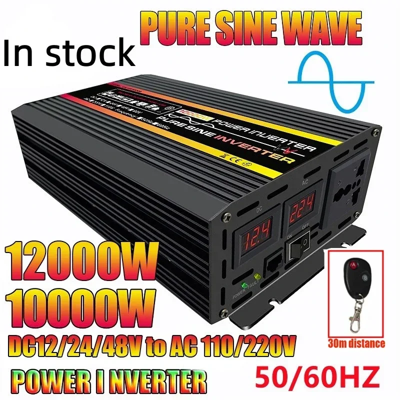 8000/10000W LCD Display Solar Power Inverter 12V 24V 48V To 110V/220V Pure Sine Wave Voltage Transformer Car Charge Converter