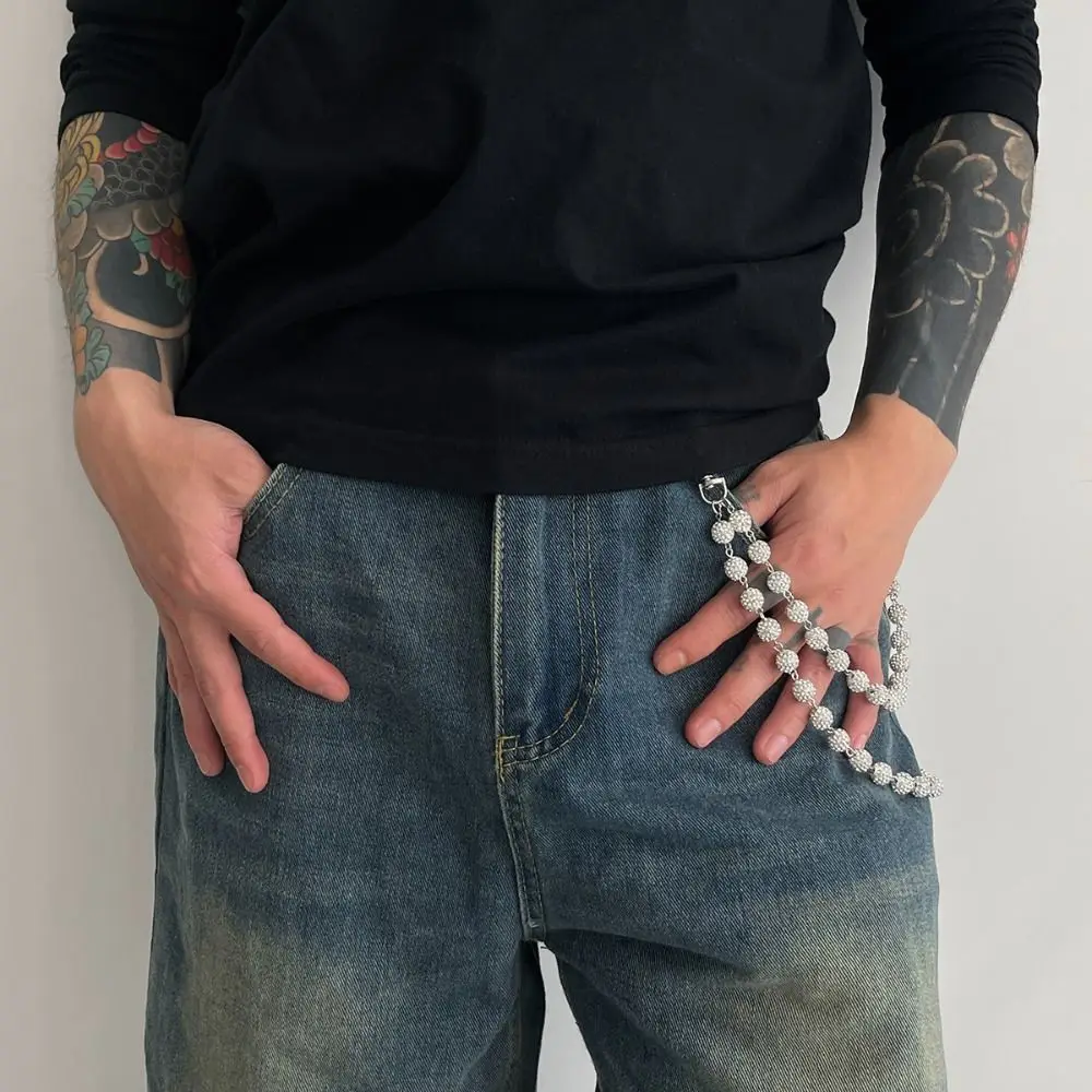 Cadena de cintura con perlas y borlas Retro para mujer, cadena de cinturón Punk de aleación de Zinc turquesa, cadena para pantalones multicapa de Hip Hop