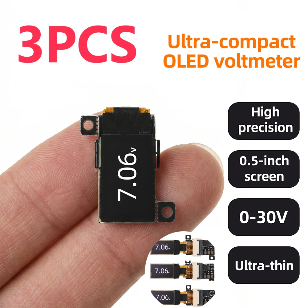 3/1PCS DC 0-30V Mini Digital Voltmeter 0.5-inch OLED Display High Precision 2/3 Wire Voltage Meter 5Hz/10Hz Adjustable