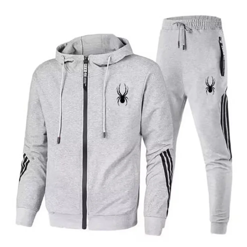 Nuovo set sportivo casual da uomo primaverile e autunnale, giacca con cerniera da uomo alla moda da jogging all'aperto + pantaloni skinny set da due pezzi