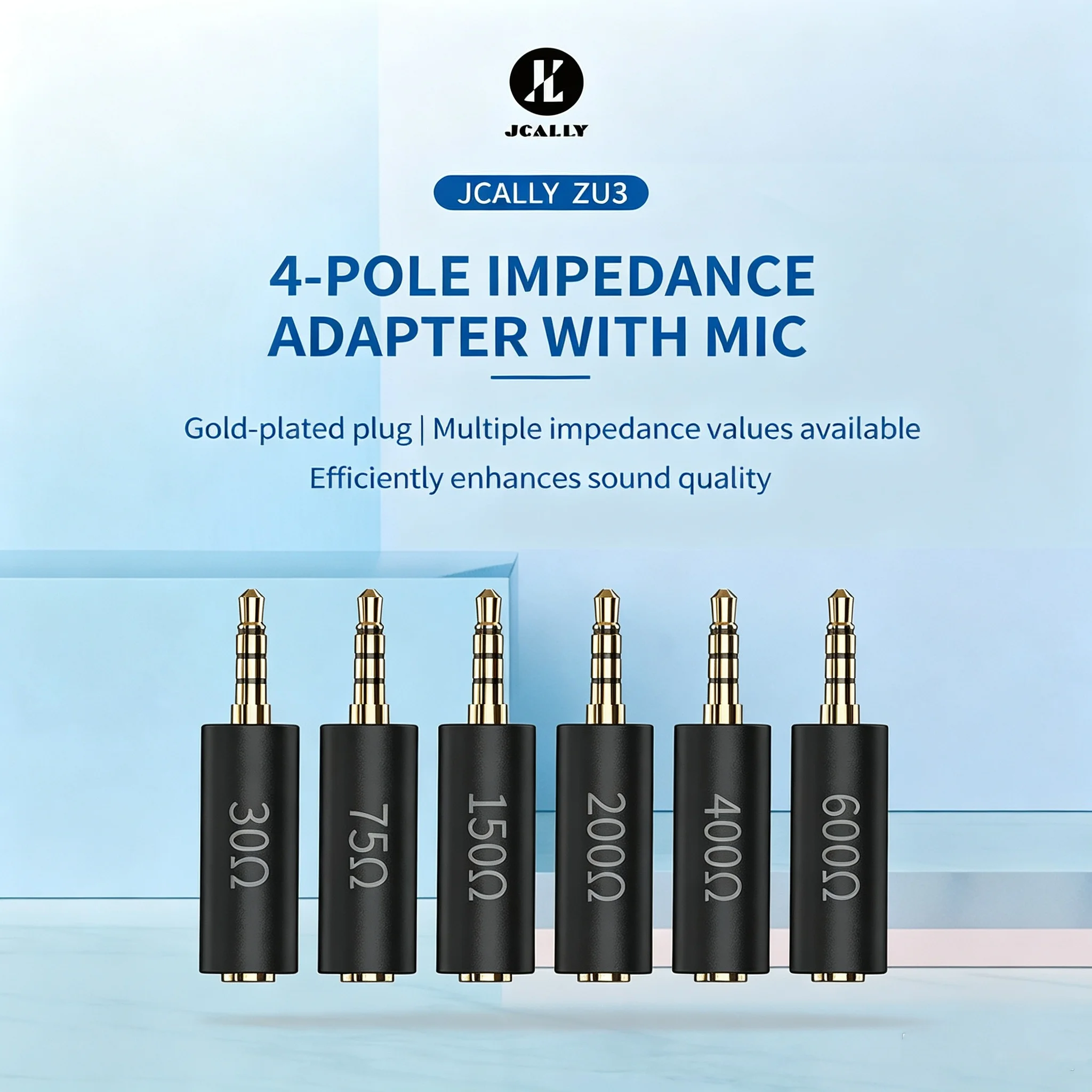 JCALLY ZU3 3.5mm Impedance Adapter With Mic 75 150 200 400 600 ohm Noise Cancelling Adapter Resistance Reduce Noise Filter Plug