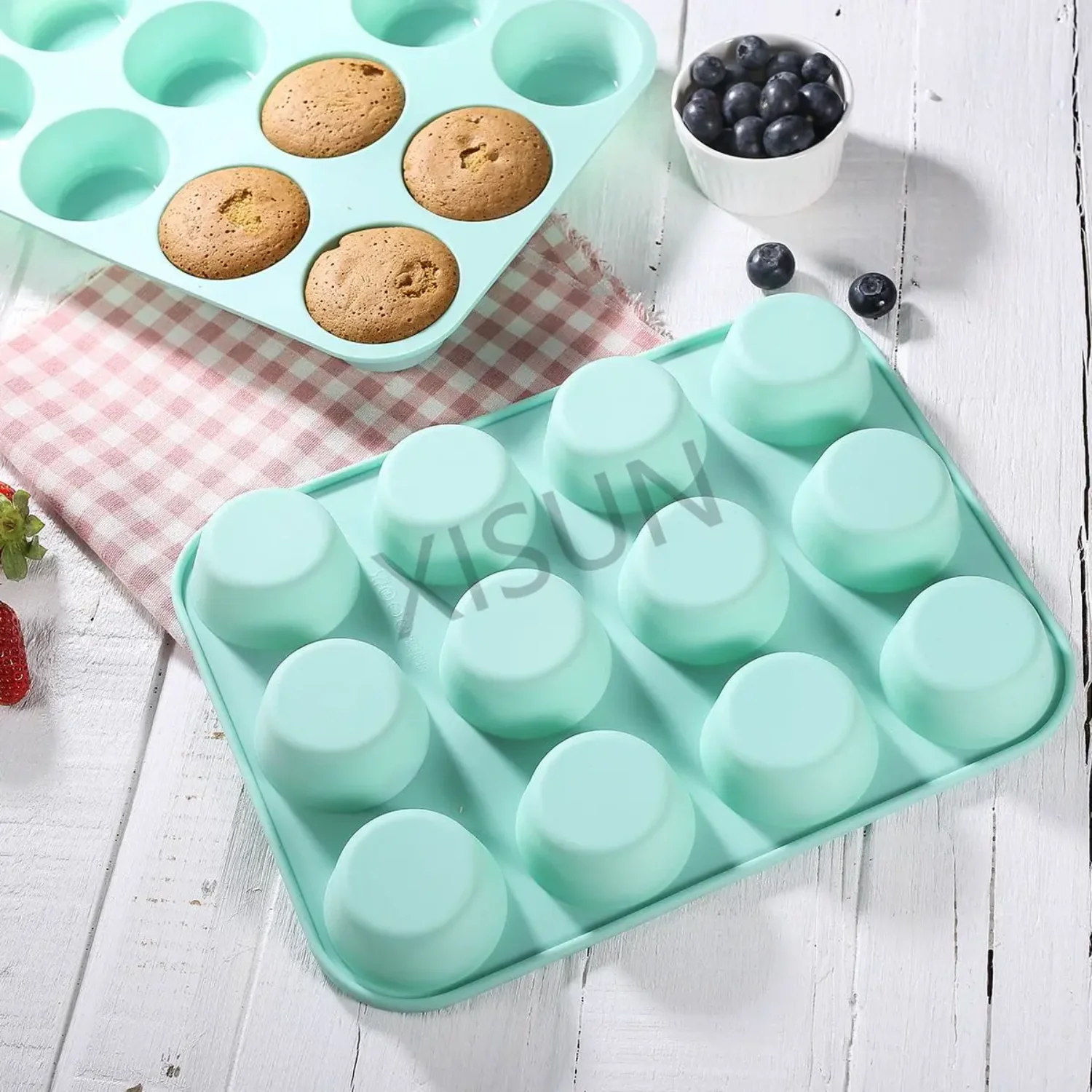 12 Cups Nonstick Bakeware Baking Cake Pan Round Cupcake Muffin Mold Silicone Muffin Trays