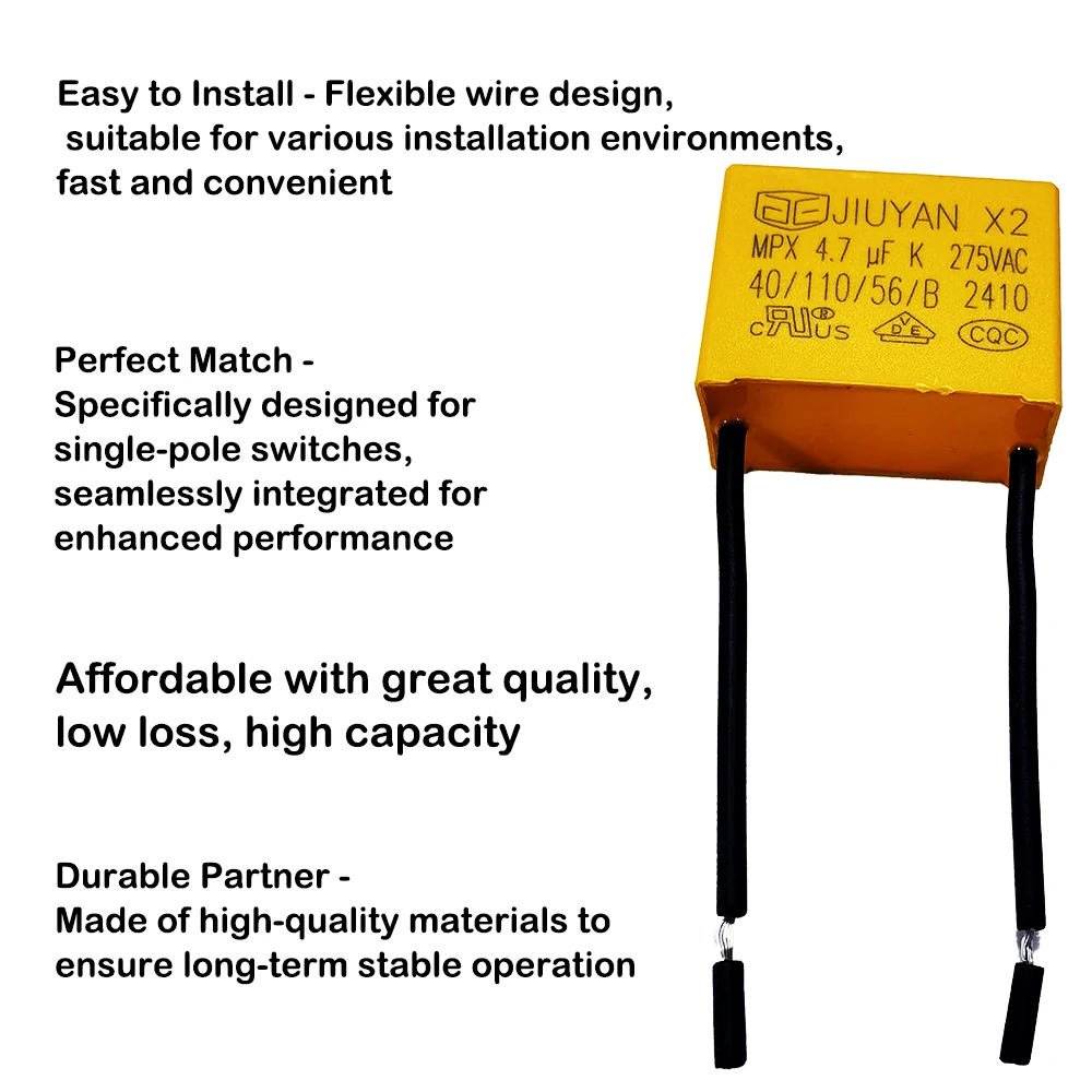 LED Bulb Flicker Eliminator X2 4.7uF Soft Lead Capacitor 275VAC High-Ripple Current Rating Anti-Flicker Stabilizer