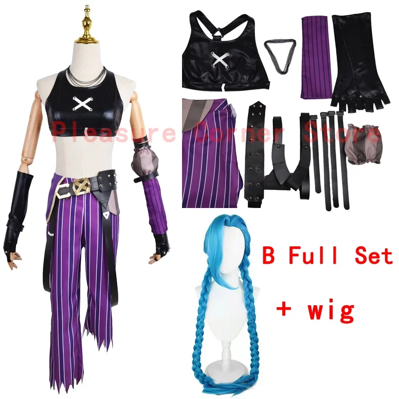 Game LOL Arcane Loose Cannon Jinx Cosplay Crit Costume Loli Jinx Cosplay Wig Outfit Wig Sexy Women Carnival Costume