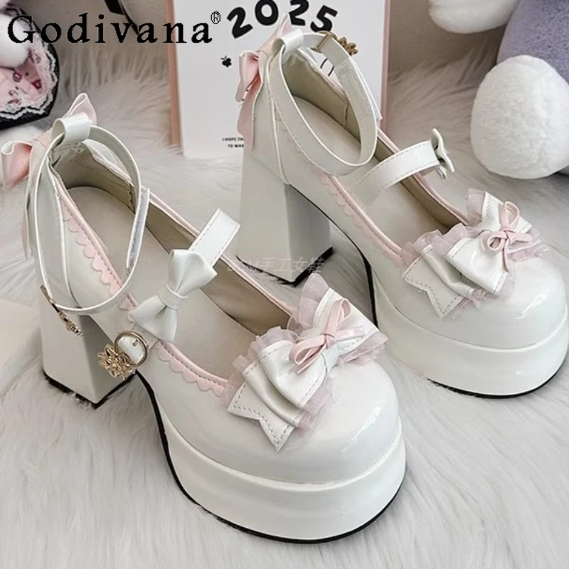 

Exhibition Versatile Mary Jane Shoes Women's High Heel Lolita Round Toe Lo Shoes Female Original Blue Pink JK Single Shoes