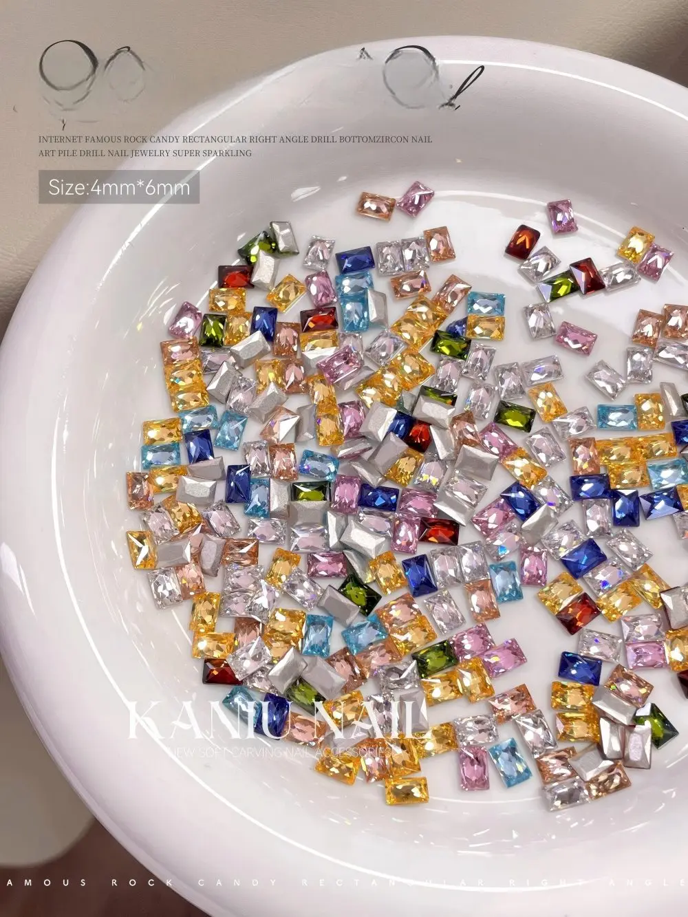 20/50/100PCS Mixed Color 4x6MM Flat Back Rectangle Icy Rectangle Flatback Rhinestones Nails Shiny Glass Crystal Stone Diamond