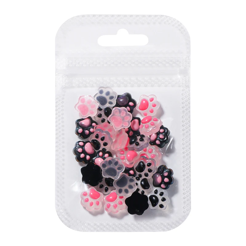 30 Pcs/bag Mix Resin Charm Nail Cat Paw Decoration  Kawaii Accessories Nail Supplies for Professionals Nail Art Parts Design Diy