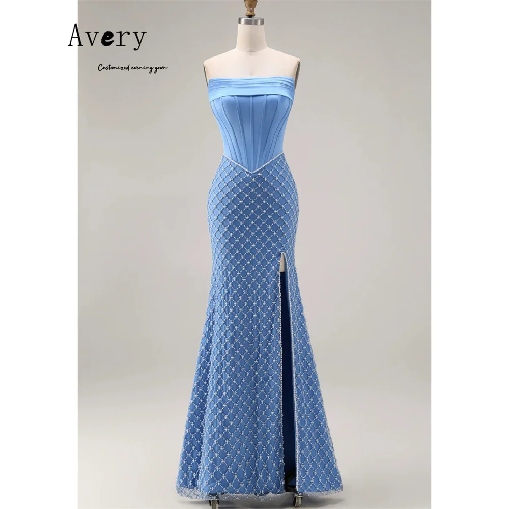 Avery personnalisé bleu queue de poisson épaules dénudées perlée robes de soirée femme élégante robe de soirée 2025 robe de bal robes de bal