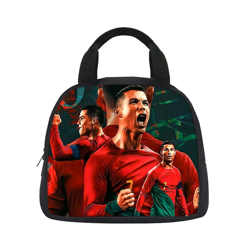 Student Bento Food Container Bags CR Football Star Reusable Thermal Cooler Lunch Box Sports Insulated Lunch Bag Ronaldo Handbag