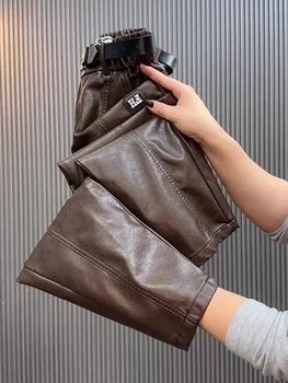 Fashion Y2k Leather Pants High Quality PU Casual Straight Leg Pant Loose Slimming Plus Size Highs Waist Haren Trousers Women 4 Fashion Y2k Leather Pants High Quality PU Casual Straight Leg Pant Loose Slimming Plus Size Highs Waist Haren Trousers Women 4