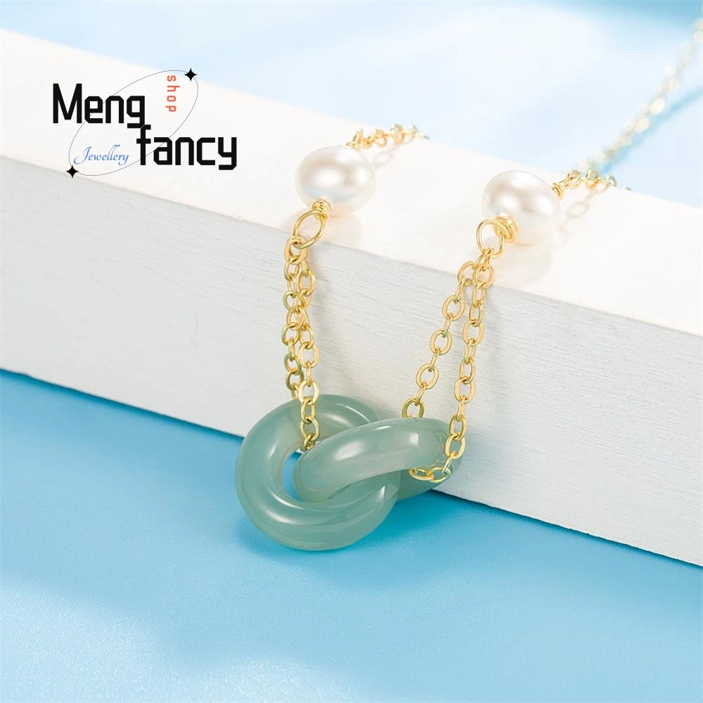 

Natural Hetian Jade S925 Silver Peaceful Clasp Collarbone Chain Charm Fashion Amulet Pendant Men Women Best Selling Holiday Gift