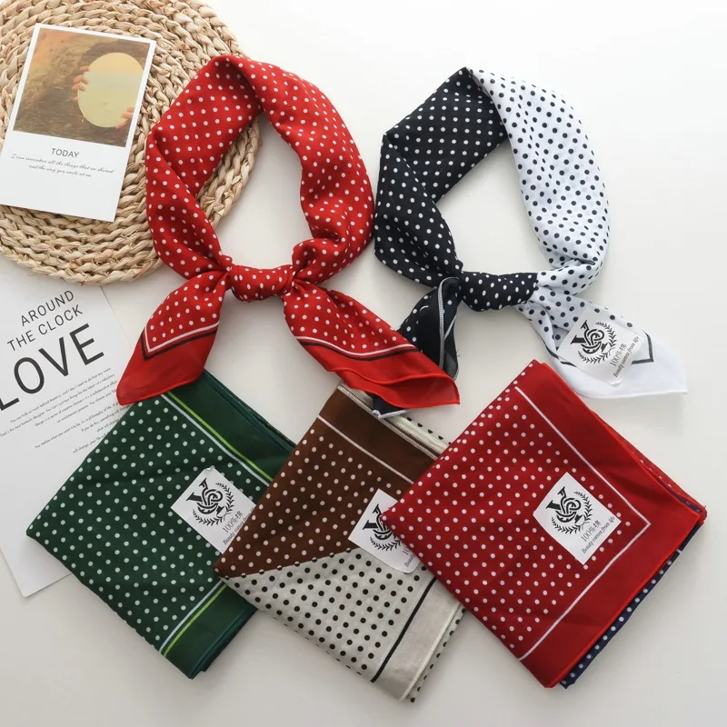 

63*63 New Summer Small Square Towel 100% Cotton Light Contrast Color Personality Polka Dot Scarf Closed Neck Scarf Polka Dot