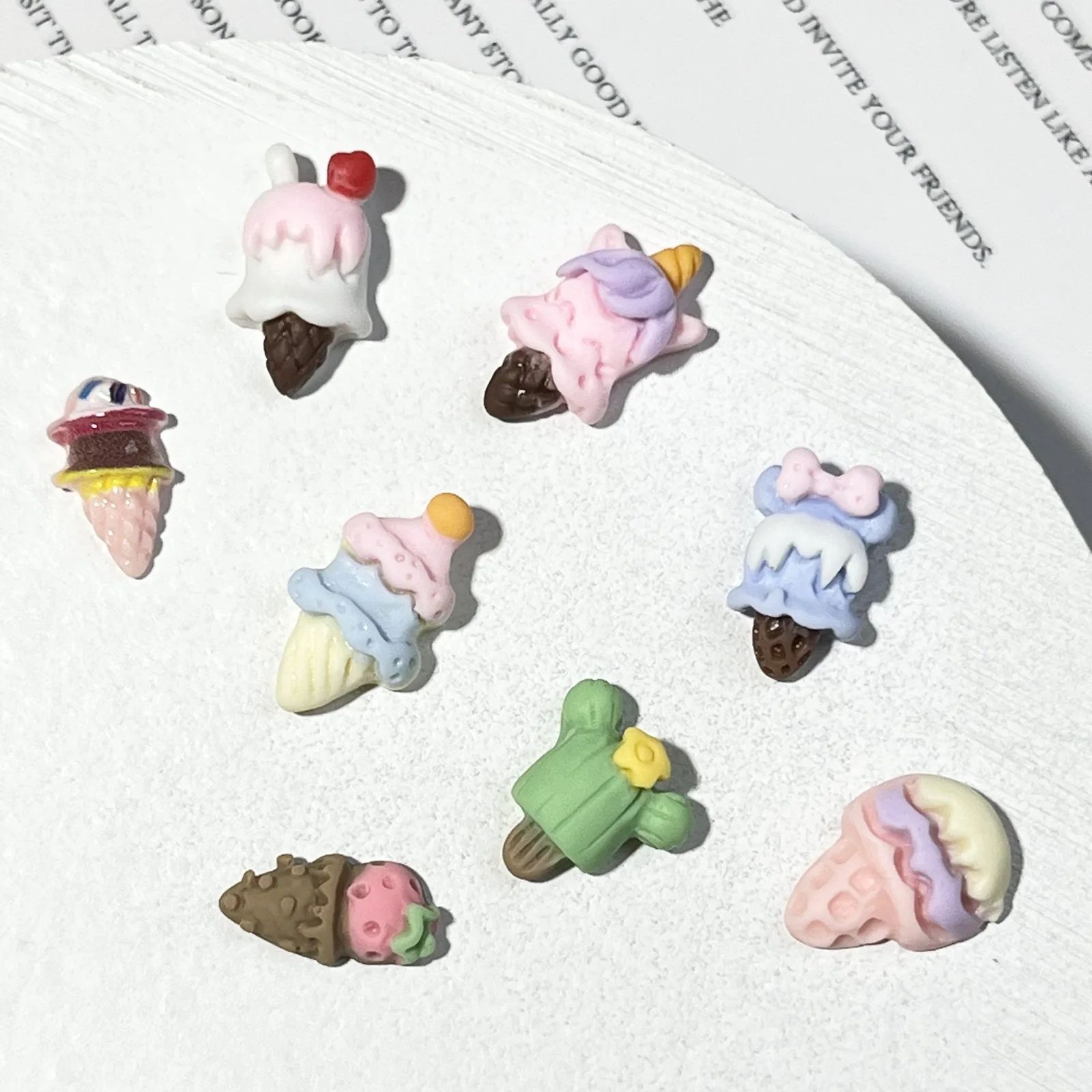 50pcs Mini Cartoon Ice Cream Resin Flatback Charms Rhinestone Applique DIY Wedding Scrapbook Decor Craft Nail Art Accessories