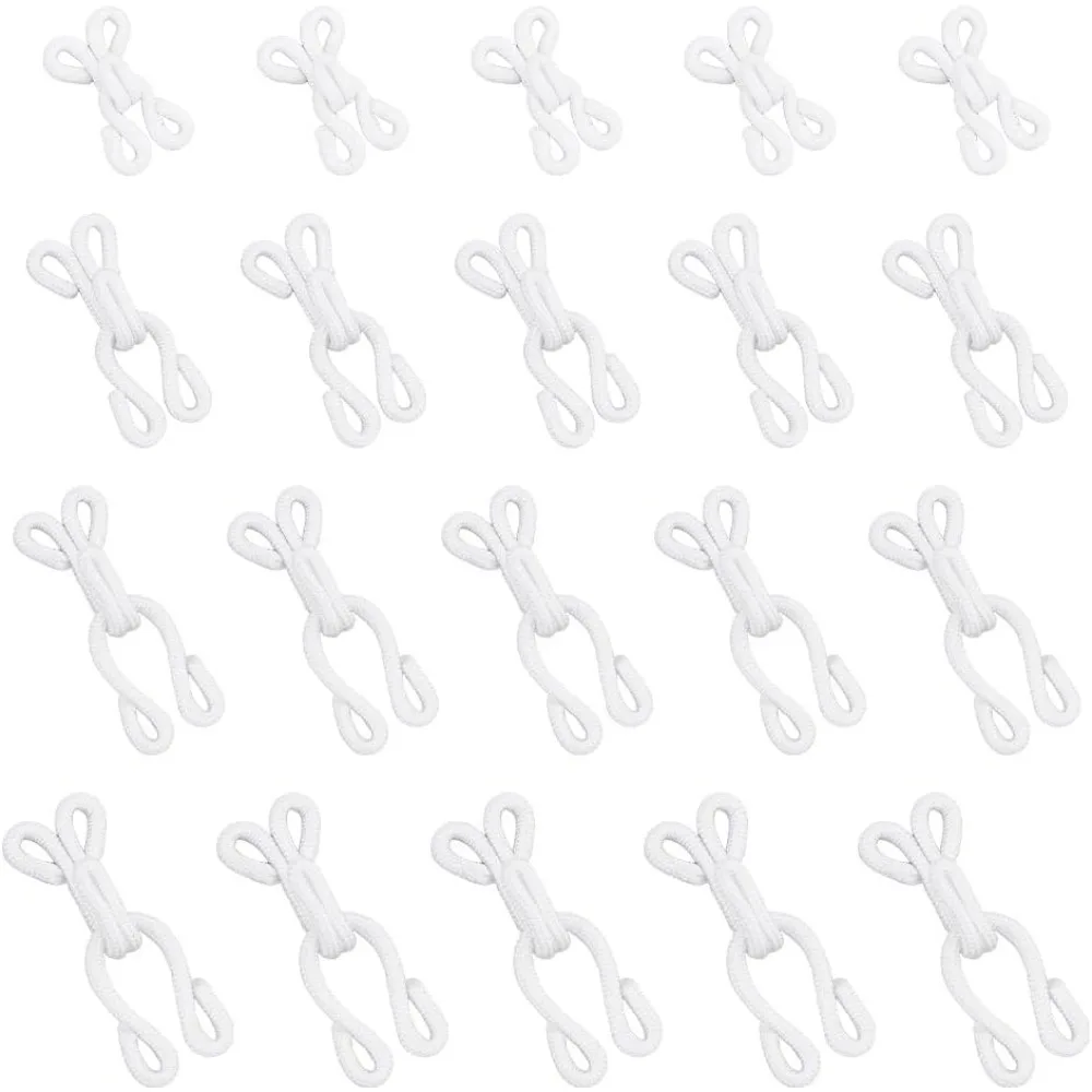 80Pcs 4 Sizes Covered Sewing Hooks and Eye Closure White Sewing Hidden Hook for Clothing Bra Thick Leather deep Pile Fabrics