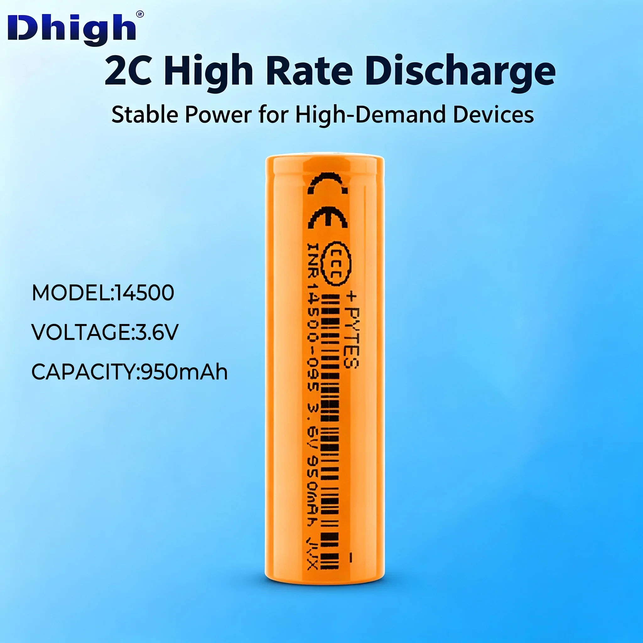 Dhigh New AA Li-ion 14500 Rechargeable 3.6V 950mAh Raw Cell 2C Discharge DIY Power Battery for DIY Projects Factory Wholesale