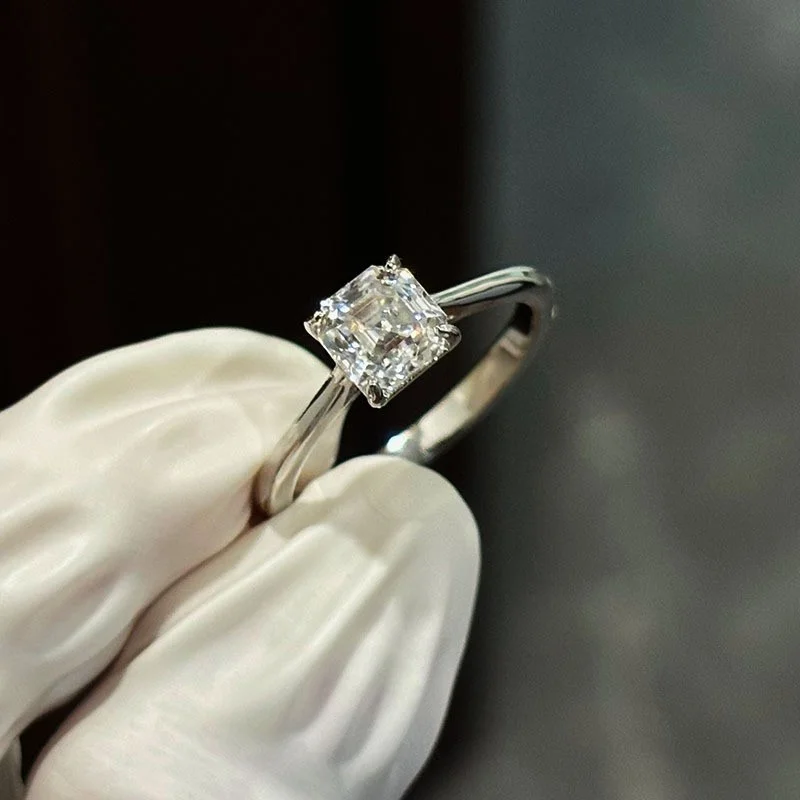 JZ161 Lefei الموضة العصرية الفاخرة الماس مجموعة الكلاسيكية مويسانيتي تصميم Asscher ساحة حلقة سحر المرأة s925 الفضة والمجوهرات هدية