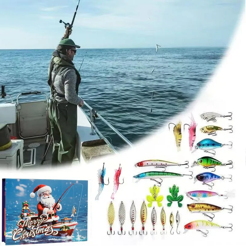 Hot Sale New Fishing Advent Calendar 2024,24 Days Fishing Lure Christmas Countdown Calendar Fishing Tackle Xmas Gift for Anglers