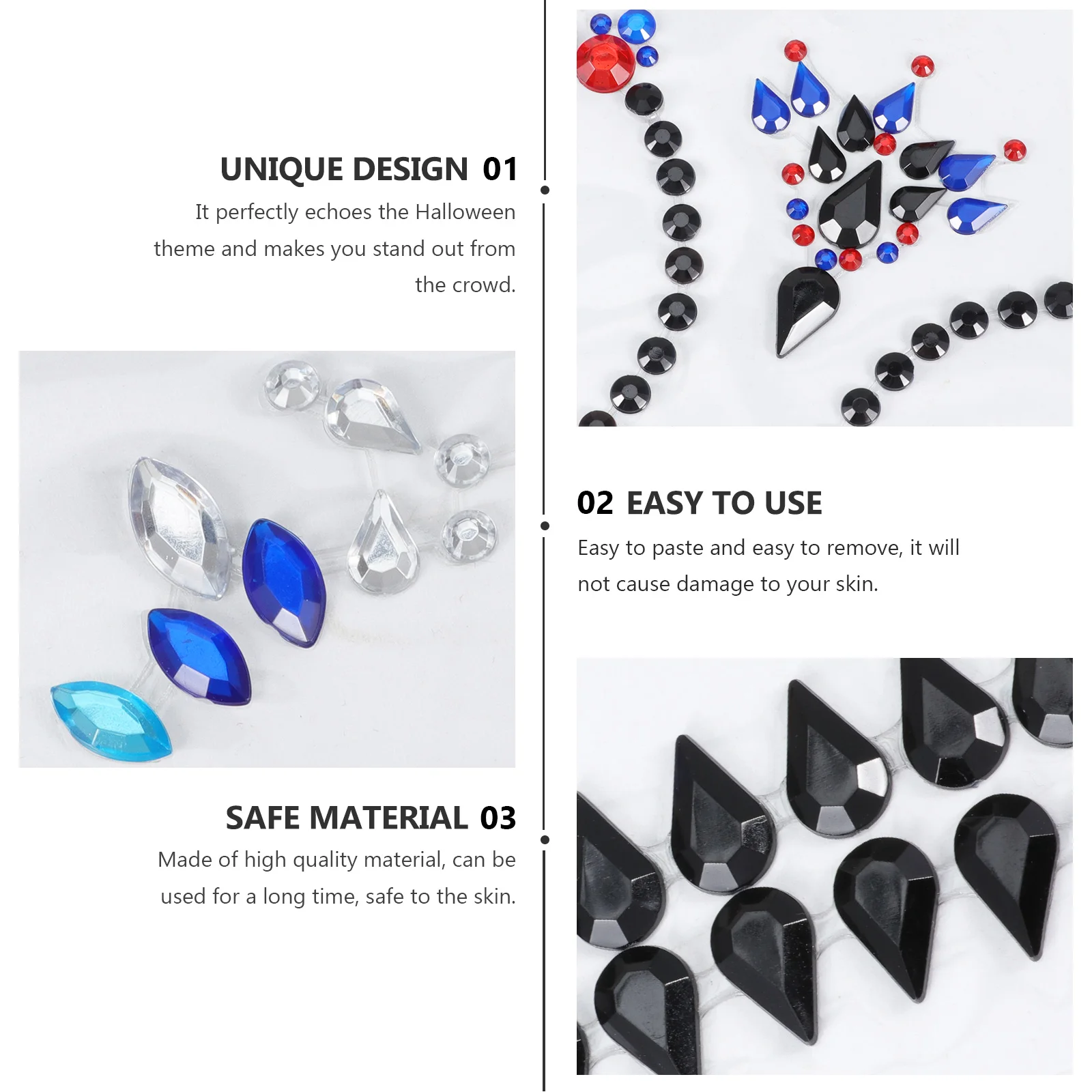 

4Pcs Halloween Face Tattoos Stickers Temporary Easy Paste No Skin Damage Scary Body Decoration for Halloween Costume Party