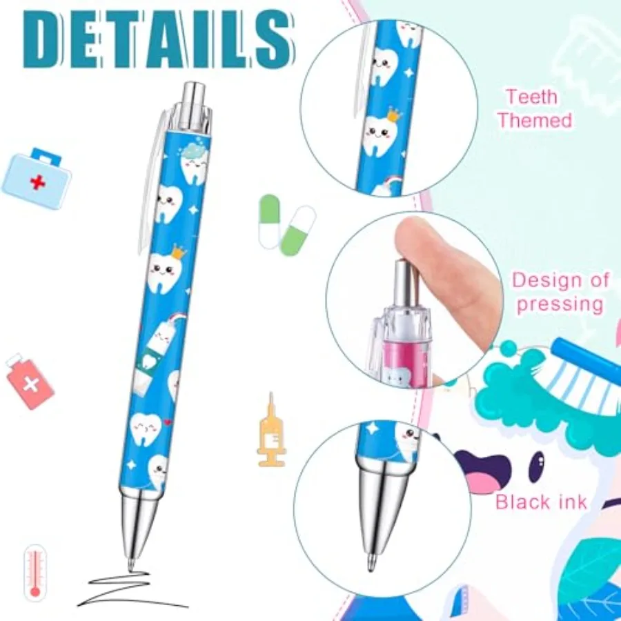 30 قطعة هدايا قلم الأسنان السائبة قابل للسحب أطباء الأسنان قلم حبر أسود مع ورقة التمرير داخل ملحقات مساعد الأسنان