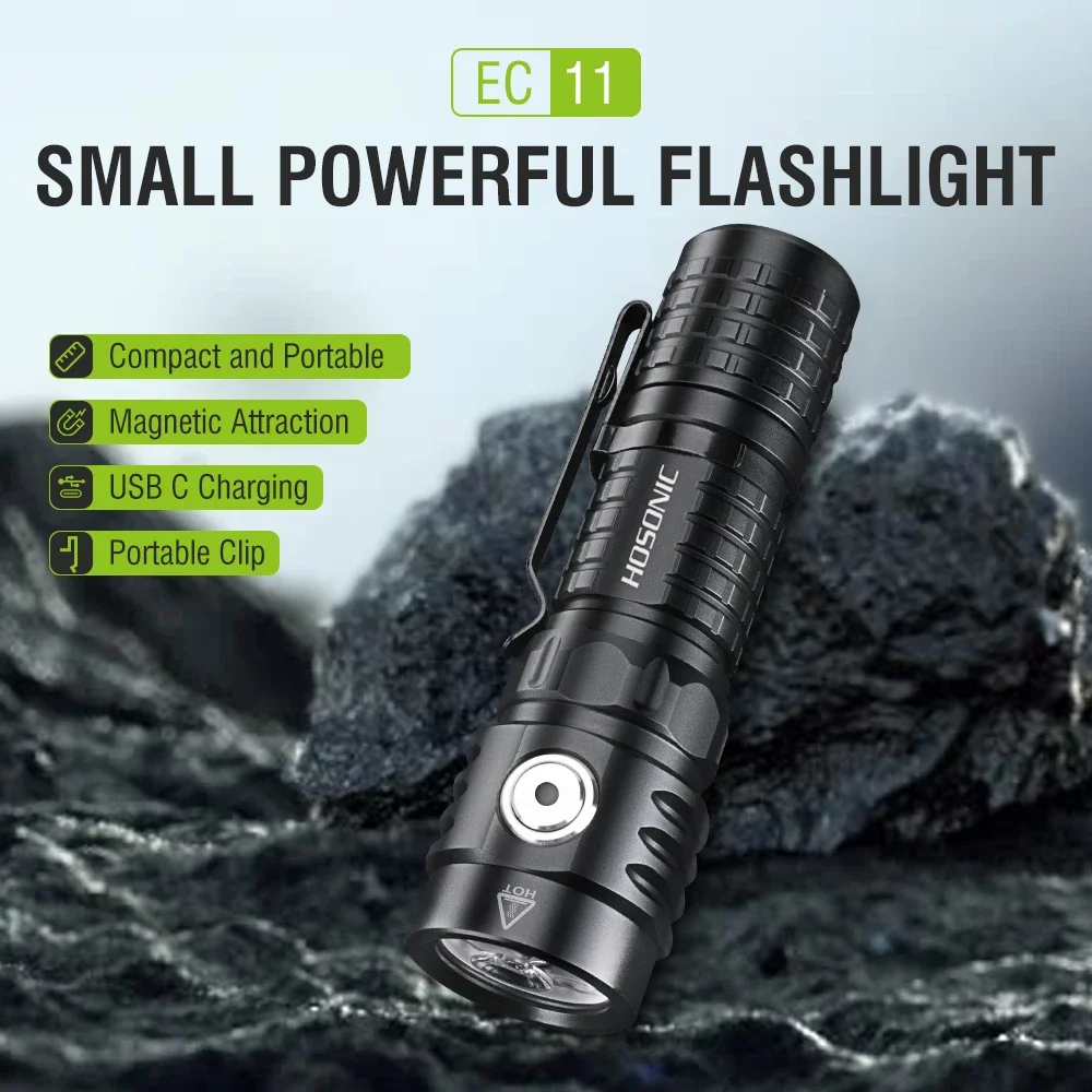 HOSONIC EC11 1975LM High Power Flashlight 6061 Aluminum Waterproof Type‑C Rechargeable 18650 Torch Hands-Free Emergency Light