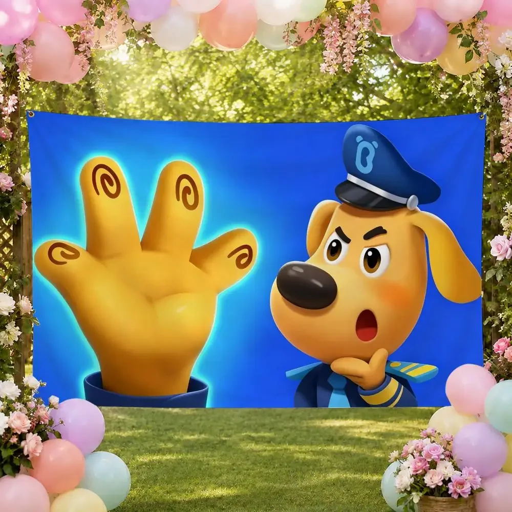 Kids Cartoon S-Sheriff Labrador Flags Fan Banner Tapestry Wall Hanging Garage BarDorm Camp Party Outdoor Home Decor Gift