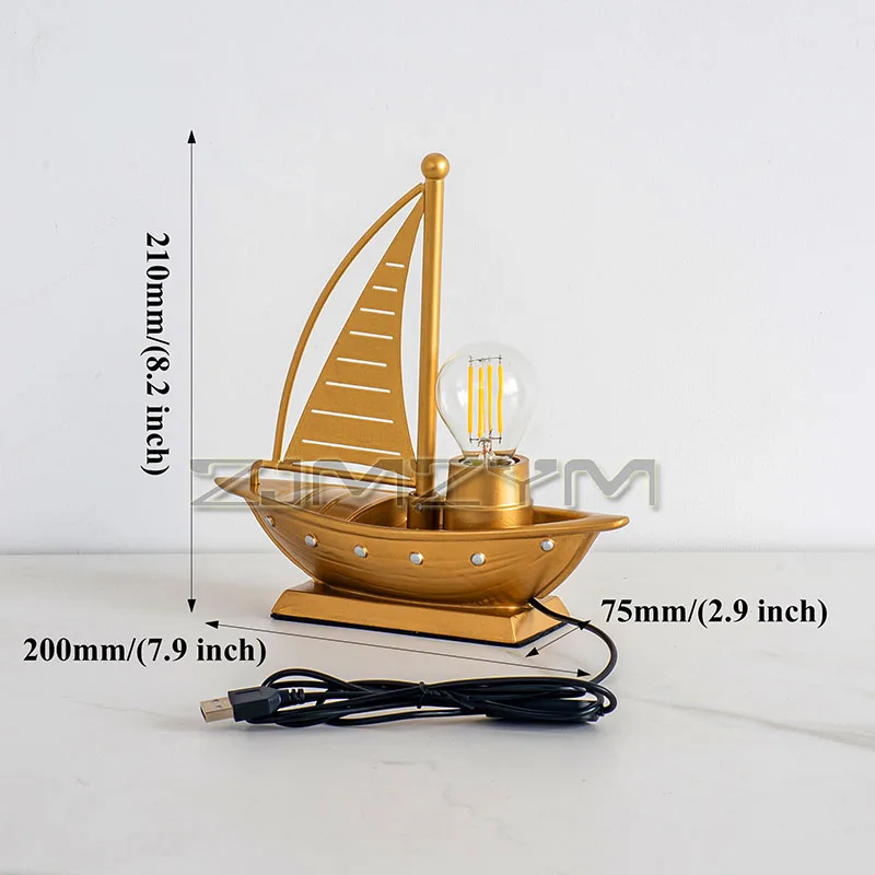 Sailing Boat Table Lamps Bedroom Living Room Atmosphere Night Lights Hotel Study Lighting USB Port Charge Decoration Light