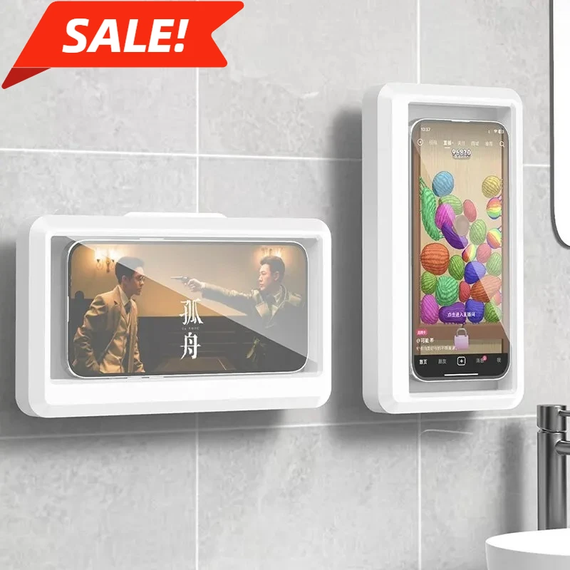 ห้องน้ําห้องครัวกันน้ํา Anti-FOG โทรศัพท์มือถือกรณีหมุนได้หน้าจอสัมผัส Hole-Free Wall Mount Bracket